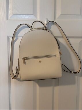 Tory Burch Cream Saffiano Mini Backpack with Gold Hardware